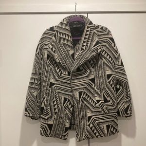 Zara Women’s Outerwear, Grey with Multi-pattern Black Shapes, Good Condition